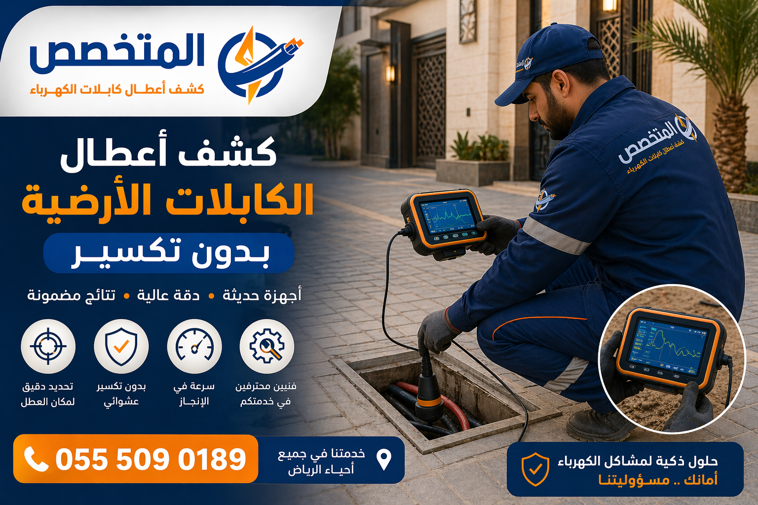كشف أعطال الكابلات الأرضية بالرياض بدون تكسير