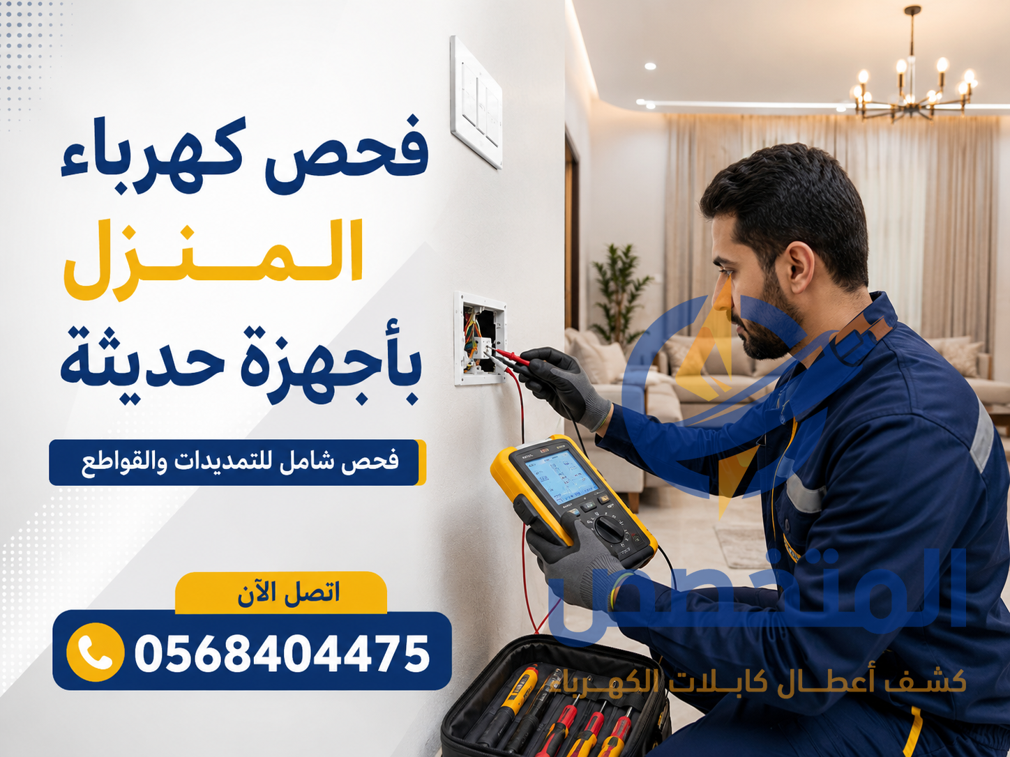 فحص كهرباء المنزل بأجهزة حديثة يشمل الطبلون