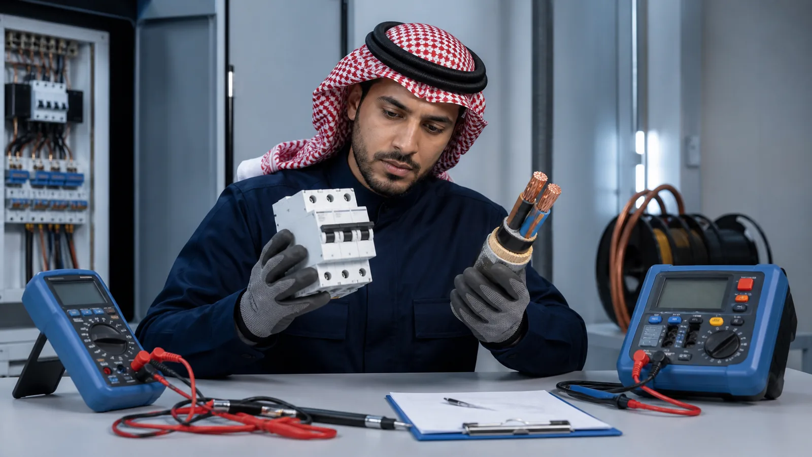 مقارنة فحص القاطع والكابل الكهربائي
